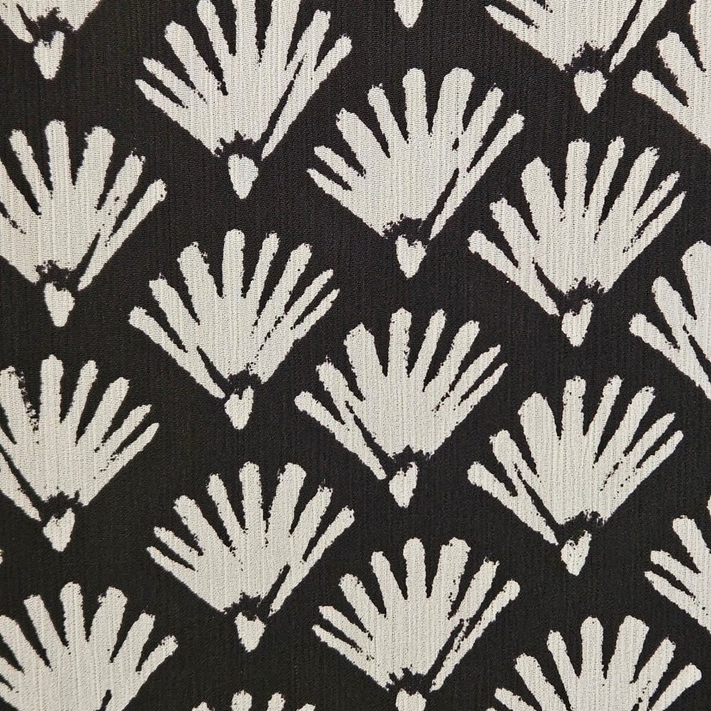 J. Crew Black & White Fan/Seashell Print V Neck Short Puff Sleeve Blouse Size L - Picture 5 of 7